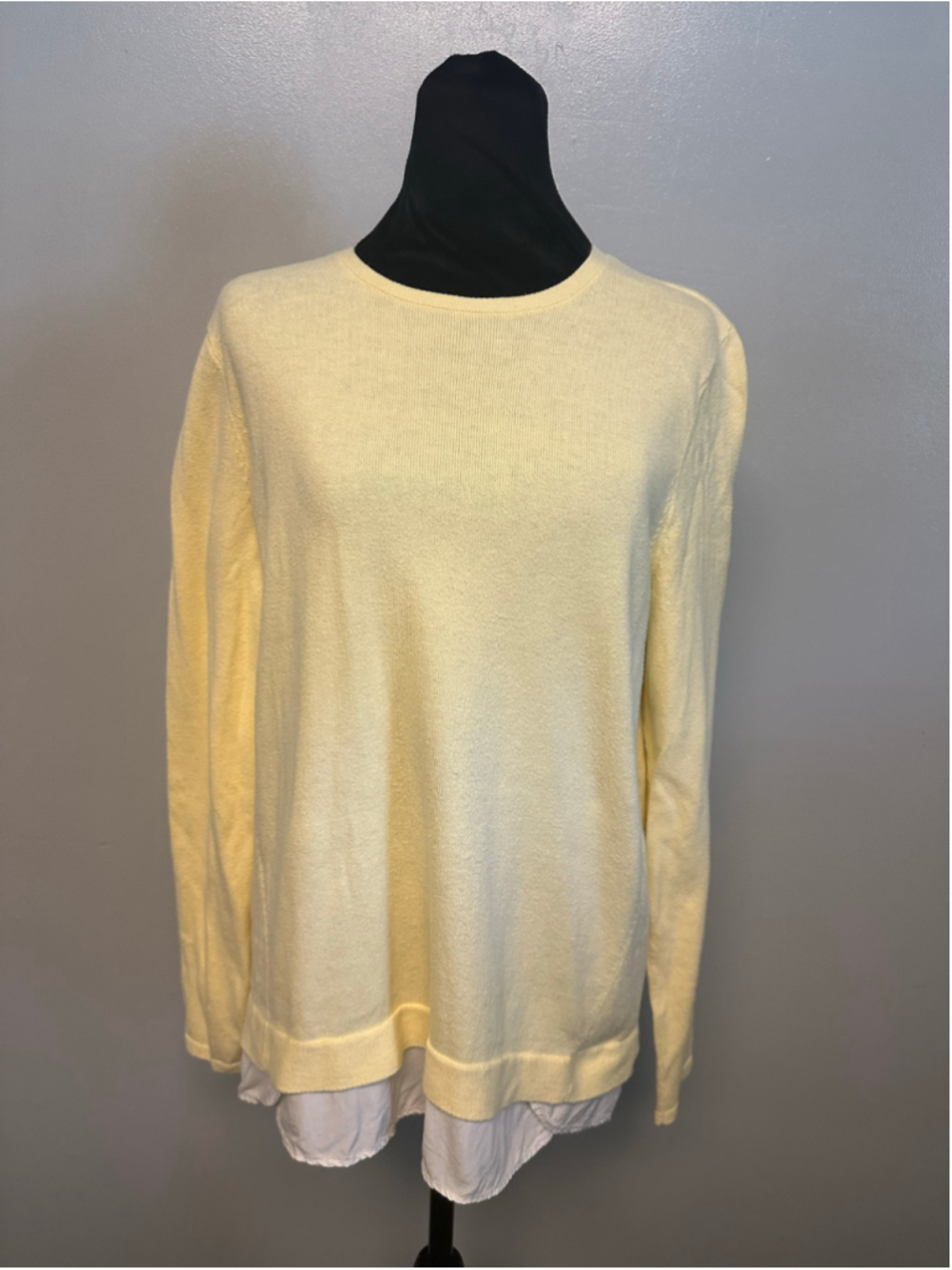 J. Jill Layered Look Sweater Blouse Size Small Yellow White Babydoll Cute